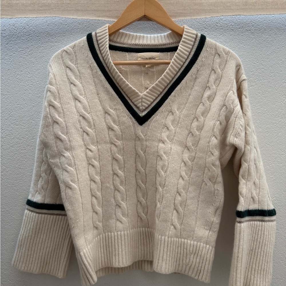 Loulou Studio Sipora Cable Knit Wool Cashmere Sweater Size S Cream